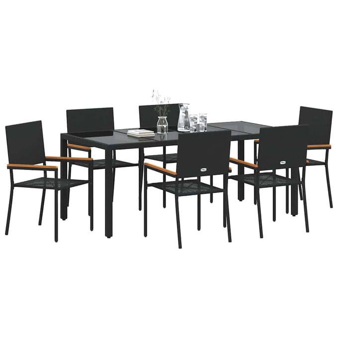 vidaXL - Tuin - Eettafel - Set - 7 - st - Zwart - poly - rattan