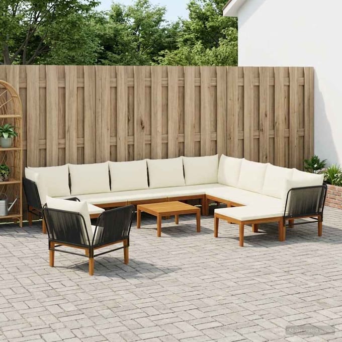 vidaXL - 12 - st - Massief - acaciahout - & - touw - Naturel