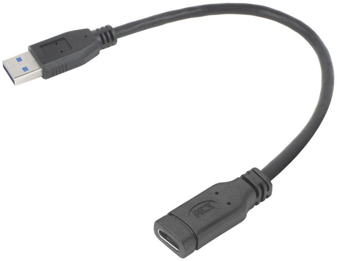 ACT USB Type-A male naar USB Type-C female adapterkabel 0,2m AC7460