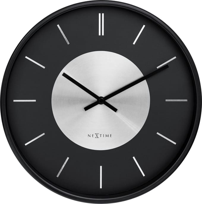 NeXtime Retro II – Wandklok – 25 cm – Metaal – Zwart/Zilver – Stil