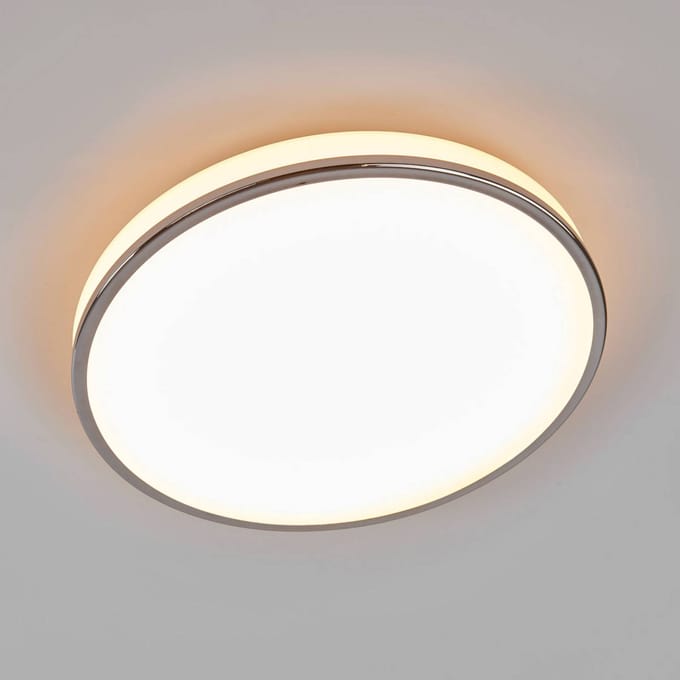 Lindby LED plafondlamp Lyss, Ø 40 cm, chroomkleurig, IP44