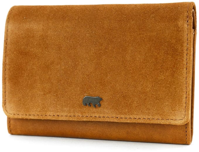 Bear Design Flappie Suede Leren Overslagportemonnee - Cognac