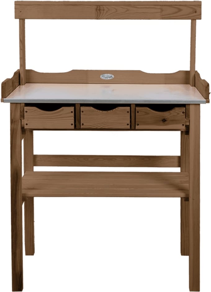 Esschert - Design - Oppottafel - met - lade - en - rek - bruin