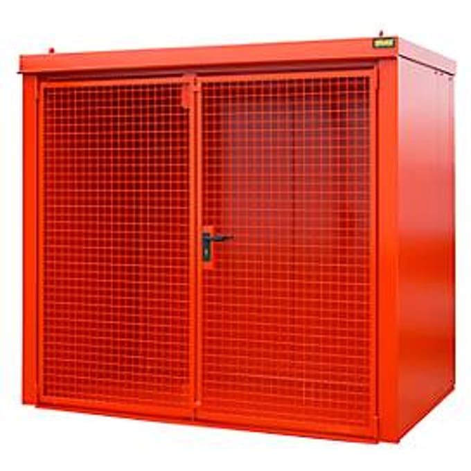 Gasflessencontainer BAUER GFC-B M3, B 1570 x D 2425 x H 2265, voor 45 gasflessen, brandwerend, afsluitbaar, rood