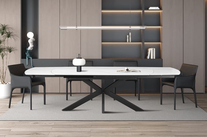 Tafel/Uitschuifbare tafel/Verlengbare tafel Aries - 160/240x90x77cm - steen - marmer - Eettafel - Wit - Keramiek