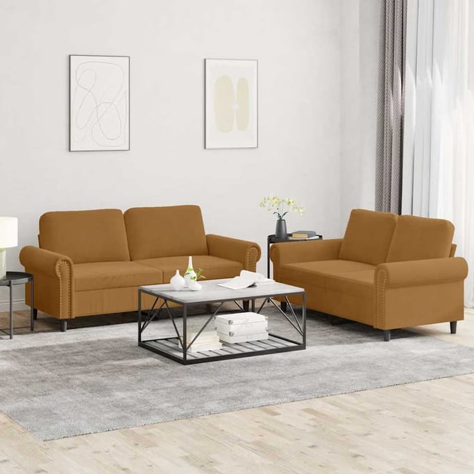 vidaXL - 2-delige - Loungeset - met - kussens - fluweel - bruin