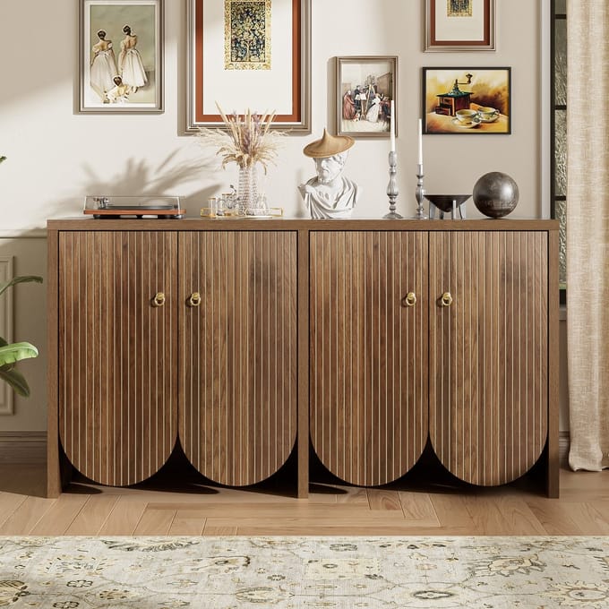 Wishdor - Dressoir - 4 Deuren En Verstelbare Planken - Modern - MDF - Walnootkleur - 147 X 40 X 80 Cm