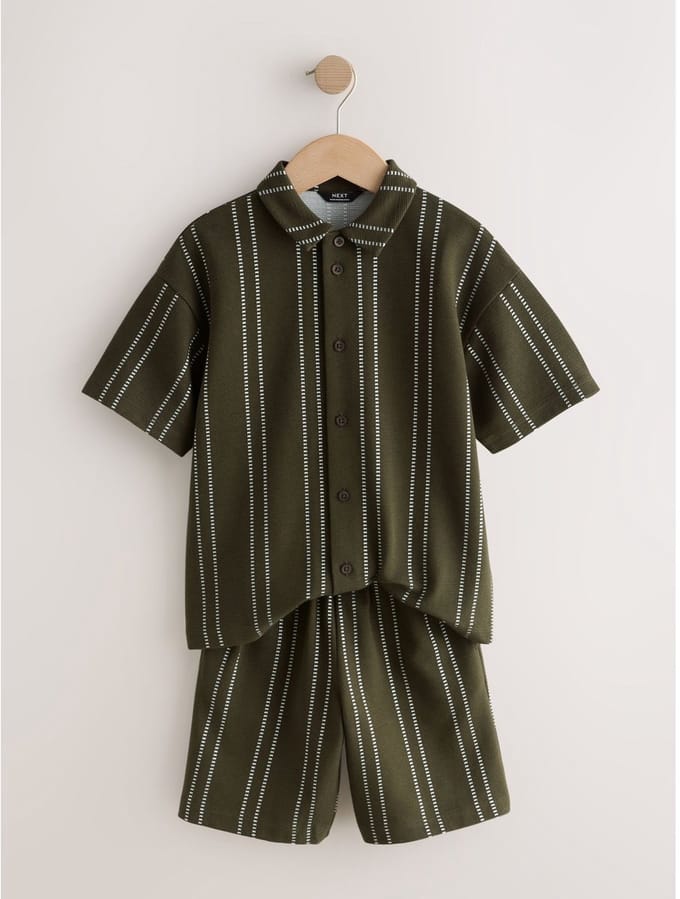 Next - Jongens - Set van overhemd met revers en knoopsluiting en short - Groen