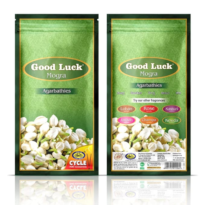 Cycle Pure Agarbathi GoodLuck Pack Combo Spécial Bâtonnets d'Encens Champa Mogra Rose 3 Sachets(220 g par Sachet) green
