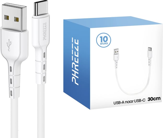 Grootverpakking usb kabels - Usb C naar usb A kabel - 10 stuks - 30cm kort
