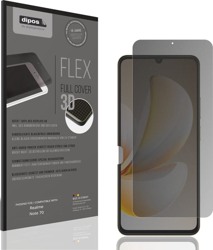 dipos FLEX – Matte Privacy Screenprotector geschikt voor Realme Note 70 | Volledige Schermbescherming | Case-Friendly