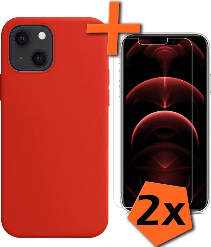 Hoes - Met 2x Screenprotector - Geschikt voor Apple iPhone 13 - Sterk & Shockproof - Back Cover - Siliconen Case - Telefoon Hoes - Rood
