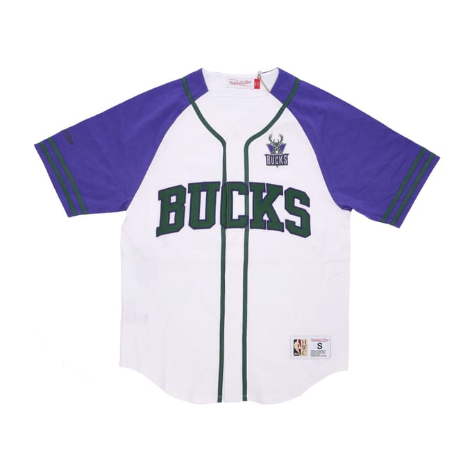 NBA Practice Day Button Front Jersey Hardwood Classics Milbuc-wit voor heren