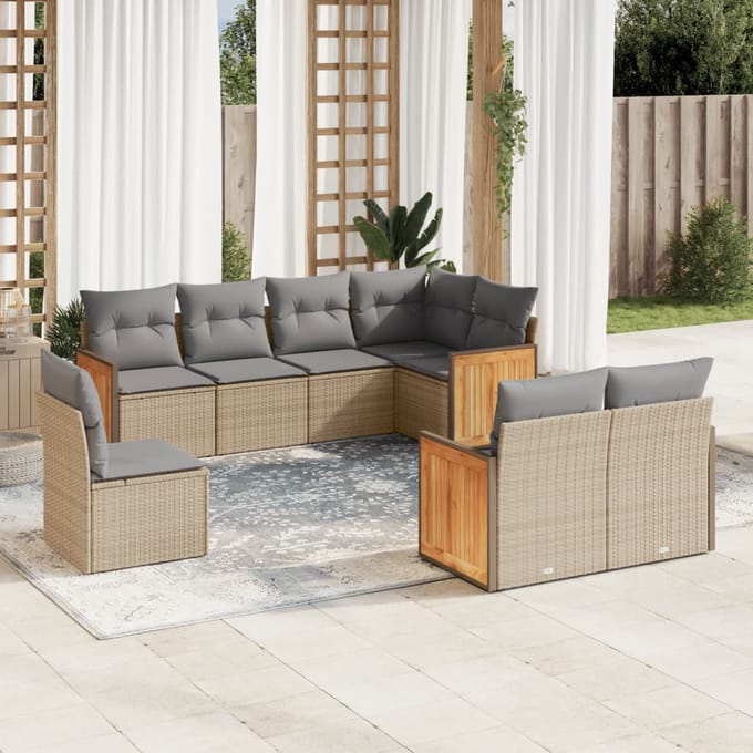 vidaXL - 8-delige - Loungeset - met - kussens - poly - rattan - beige