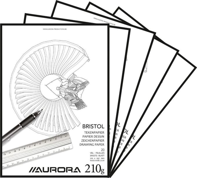 Aurora Tekenblok - Bristol - Glad Tekenpapier - A4 - 210g - 20 vel - 10 stuks