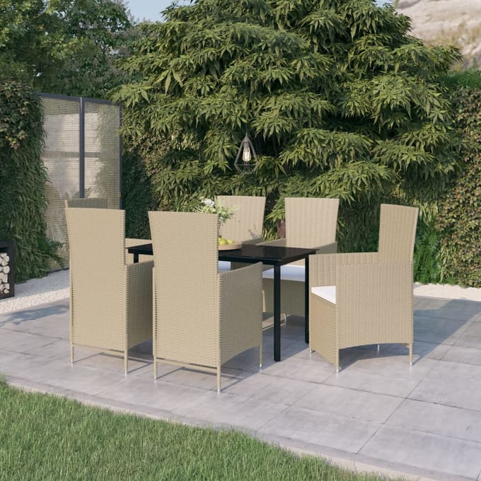 vidaXL - 7-delige - Tuinset - met - kussens - beige