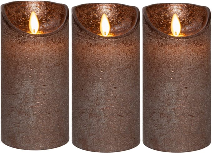 Anna's Collection Led kaars/stompkaars - 3x - brons - H15 x D7,5 cm - wax - bewegende vlam