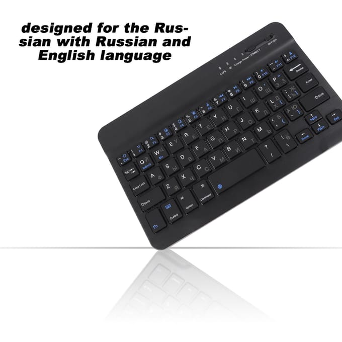 Clavier Bluetooth sans fil russe ultra-fin rechargeable de 7 pouces pour Android, Windows et iOS black
