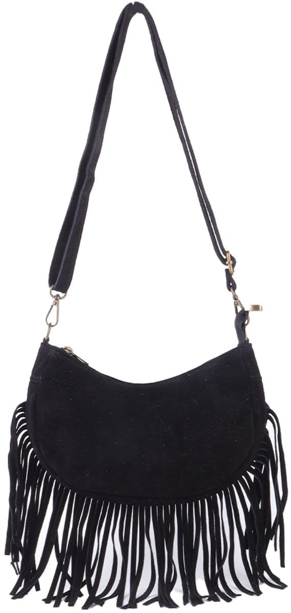 Giuliano Suede schoudertas Carice - Suede - Dames - Made in Italy - Zwart