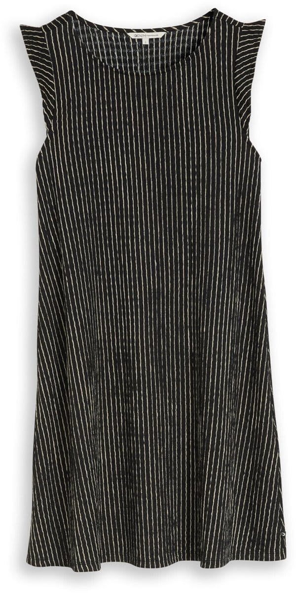 Tom Tailor Denim - Crinkle mini-jurk met volantmouwen - Maat S - black beige stripe