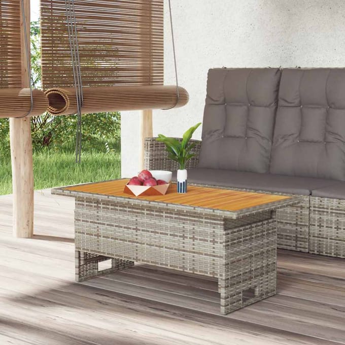 vidaXL - Tuintafel - 100x50x43/63 - cm - acaciahout - en - poly - rattan - grijs