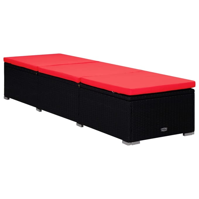 vidaXL - 3-delige - Ligbeddenset - met - theetafel - poly - rattan - zwart