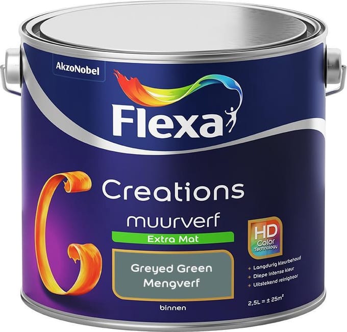 Flexa - Creations Muurverf Extra Mat - Greyed Green - Mengverf - 2,5 L