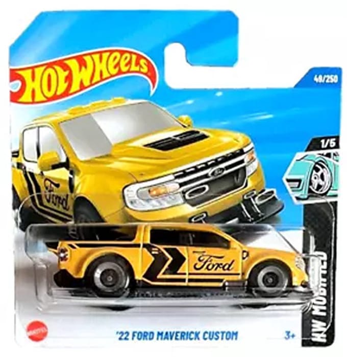 HOT WHEELS '22 FORD MAVERICK CUSTOM YELLOW 48/250 HW MODIFIED 1/5 SHORT CARD (2025)