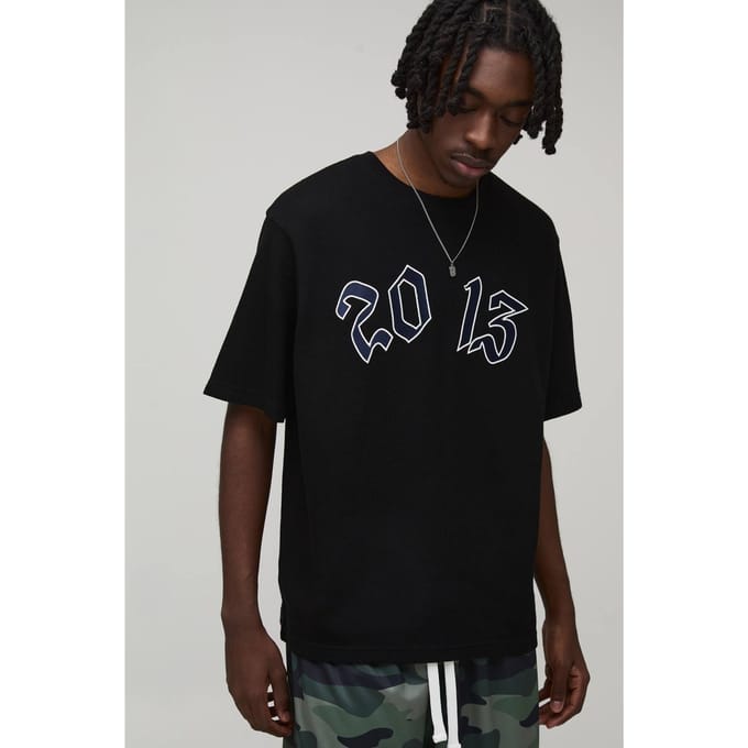 Relaxed Fit Gothic 2013 Embroidered Waffle T-Shirt | Black | Size Small