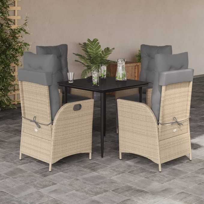 vidaXL - 5-delige - Tuinset - met - kussens - poly - rattan - gemengd - beige