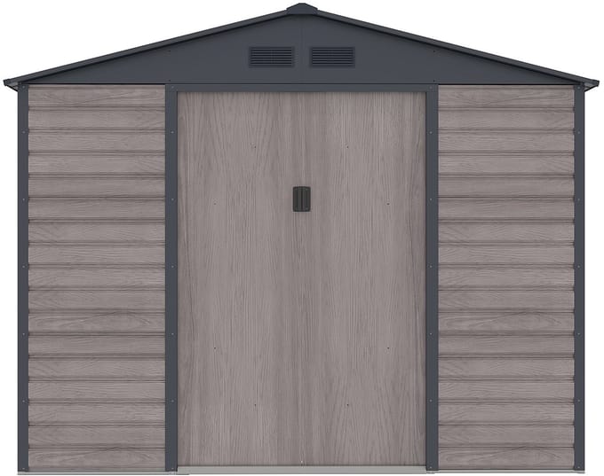 Vente-unique Tuinhuisje van gegalvaniseerd staal met grijs houteffect 7,17 m² - ADELMO