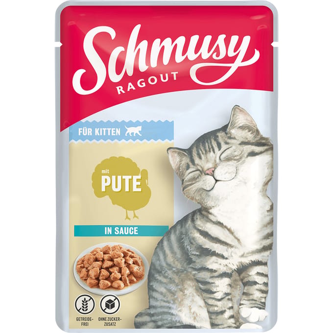 22x100g Ragout in Sauce Kalkoen Schmusy Kitten nat