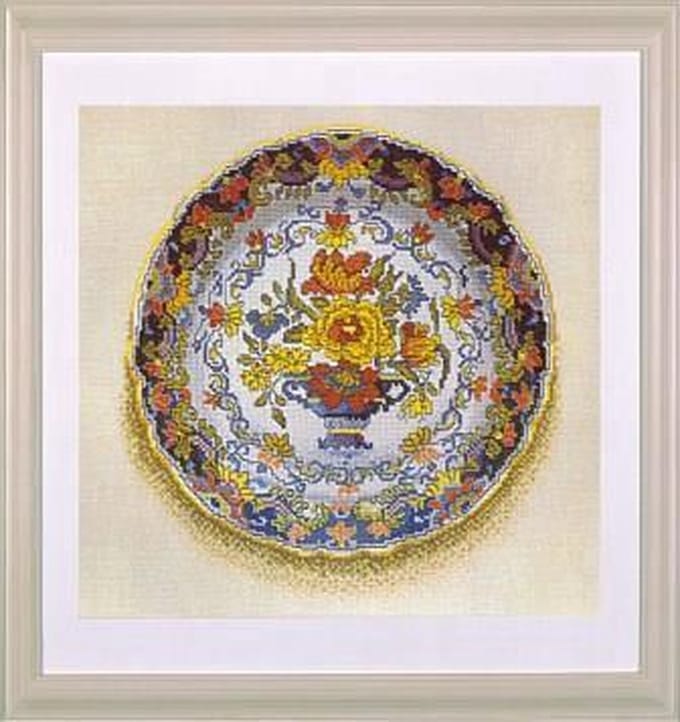 borduurpakket 13051 makkumerbord, blauwe rand