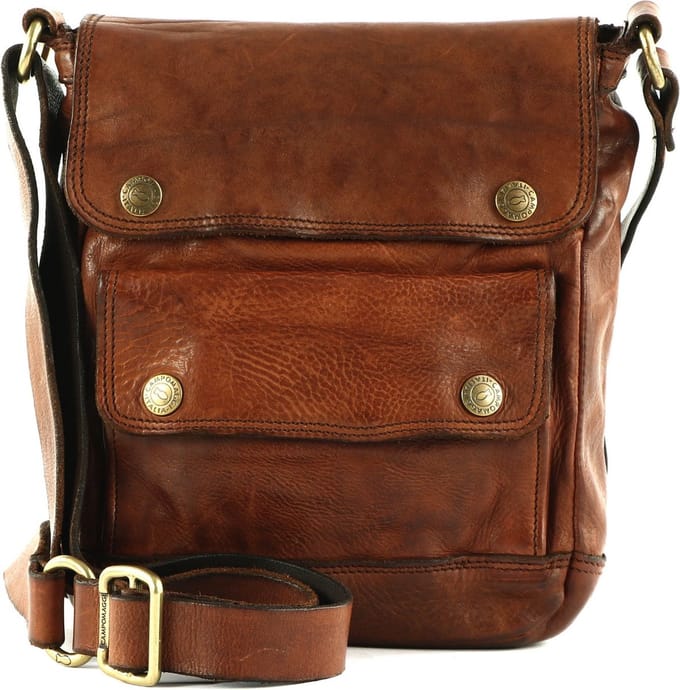 CAMPOMAGGI Leren Schoudertas Apollo Crossbody Bag Cognac Bruine