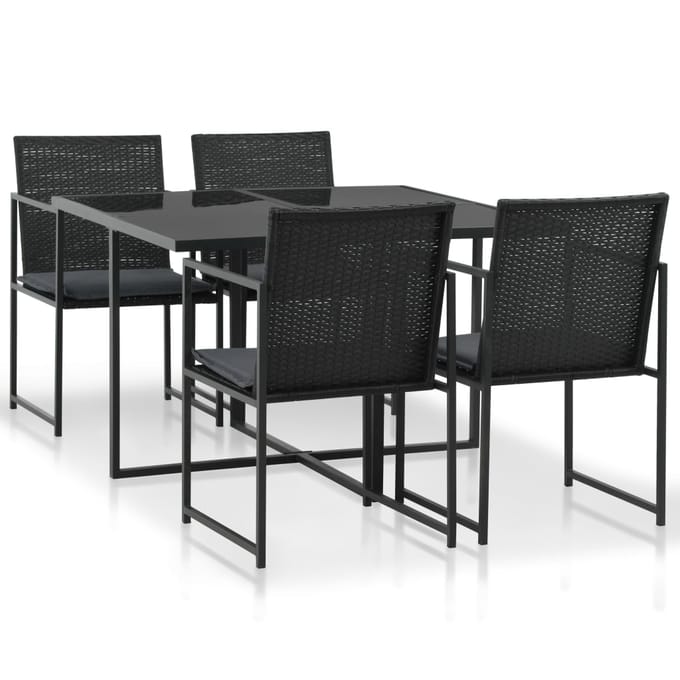 vidaXL - 5-delige - Tuinset - met - kussens - poly - rattan - zwart