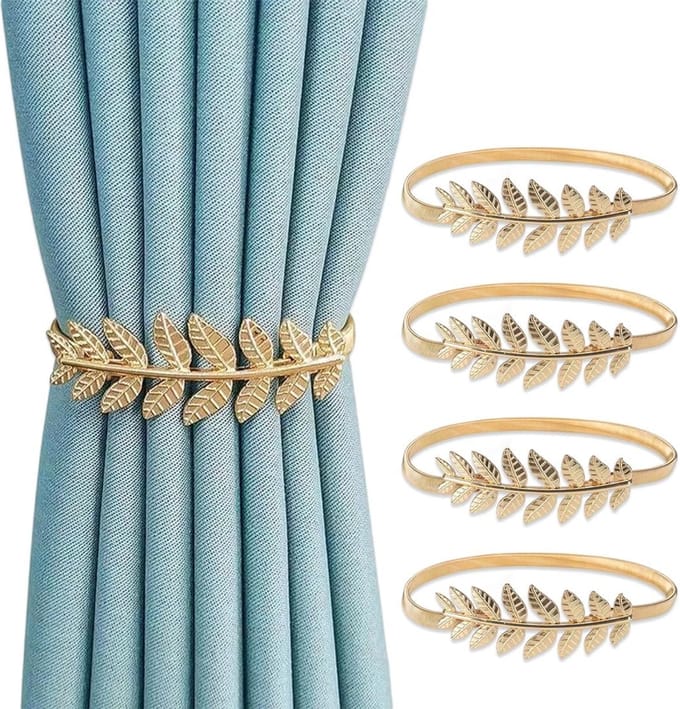 SolidKeus - Set van 4 Decoratieve Gordijnhouders in Gouden Bladontwerp