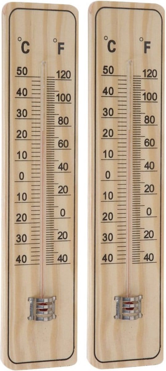 Pro Garden Thermometer - Set van 2x stuks - binnen/buiten - hout - 22,5 x 5 cm