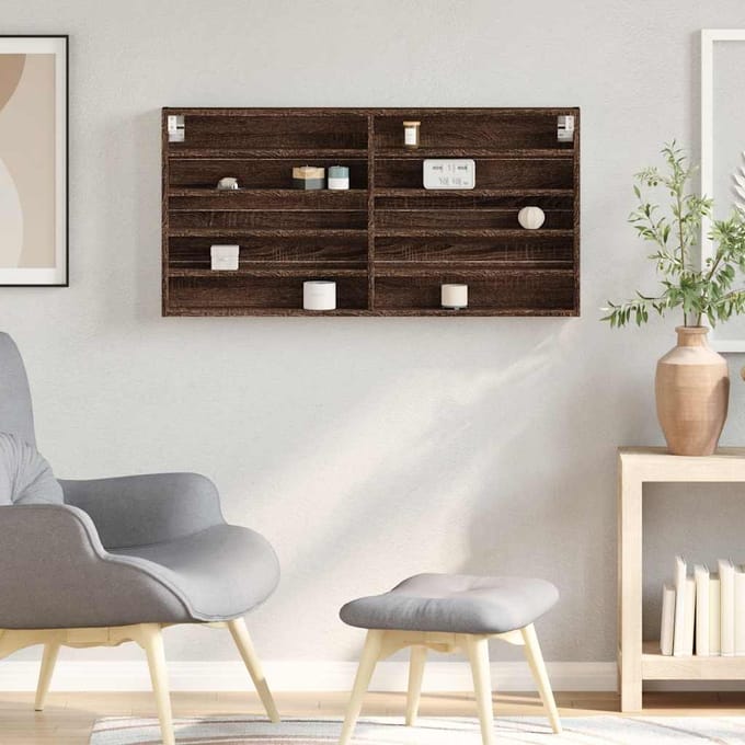 vidaXL - Vitrinekast - 100x8,5x50 - cm - bewerkt - hout - bruin - eikenkleurig
