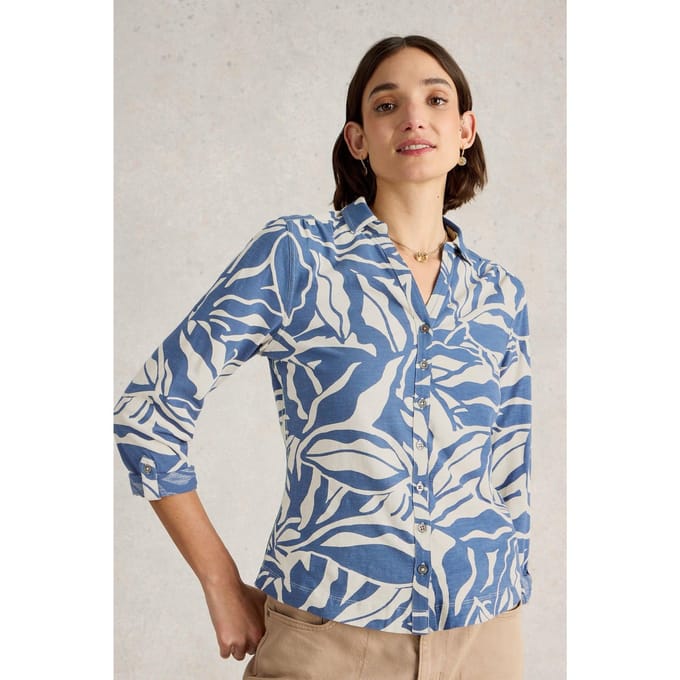 White Stuff Annie Jersey Shirt Navy Multi Taglia: 8 | Maglie a manica lunga Outlet | Donna | Blu
