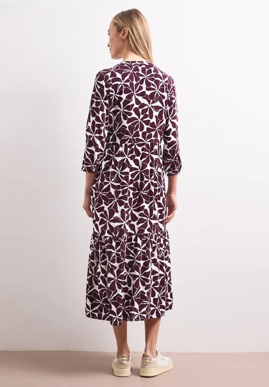 Midi-jurk met gespleten hals en print