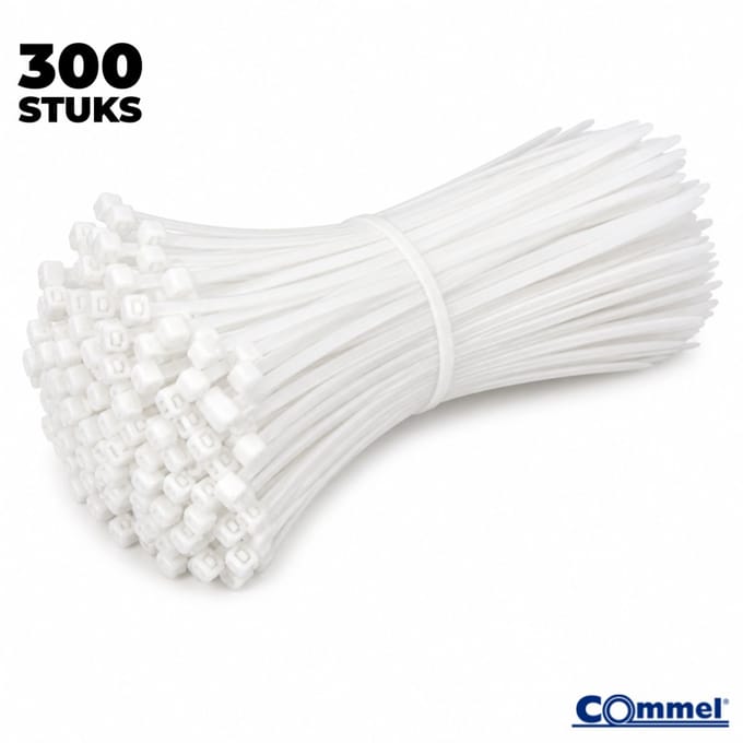 300x Commel Kabelbinders - 100 x 2.5 mm - Wit - Nylon - Treksterkte 8kg