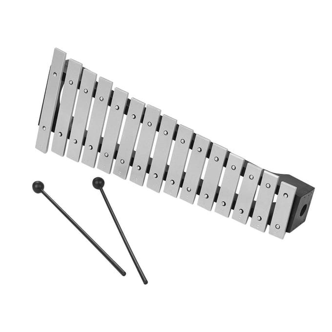 Xylofoonklokkenspel met 15 noten, houten aluminium staven met percussie van hamers zilver