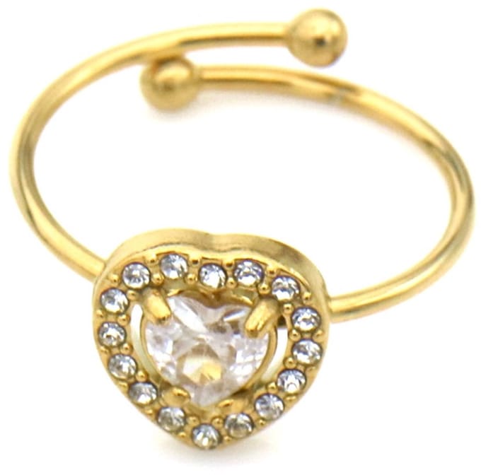 RVS ring met kristallen - verstelbaar - goudkleurig
