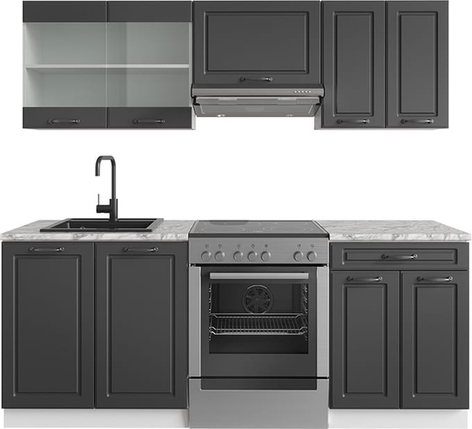 Vicco R-Line Complete keukeneenheid – 200 cm, WB Marmer Antraciet landhuis/wit
