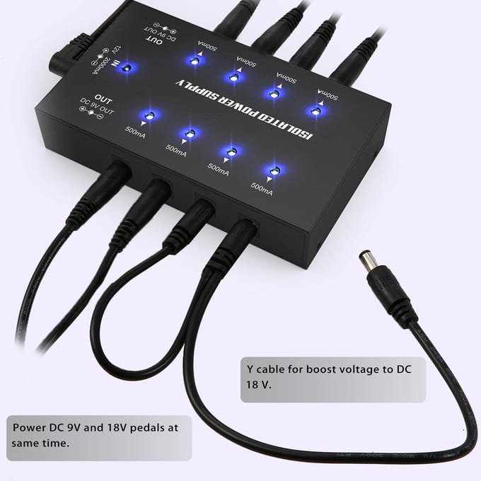 Alimentation compacte pour effets de guitare, 8 sorties CC isolées pour effets de guitare 9 V/18 V US Plug noir