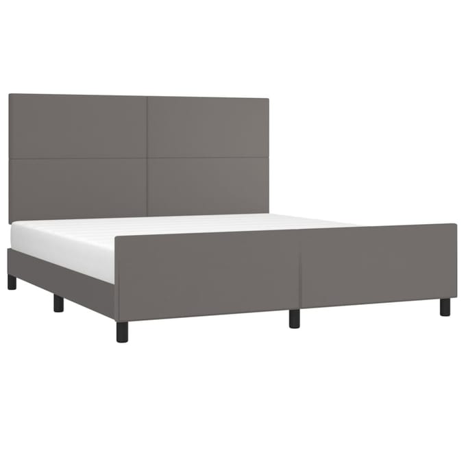 vidaXL - Bedframe - met - hoofdbord - kunstleer - grijs - 160x200 - cm