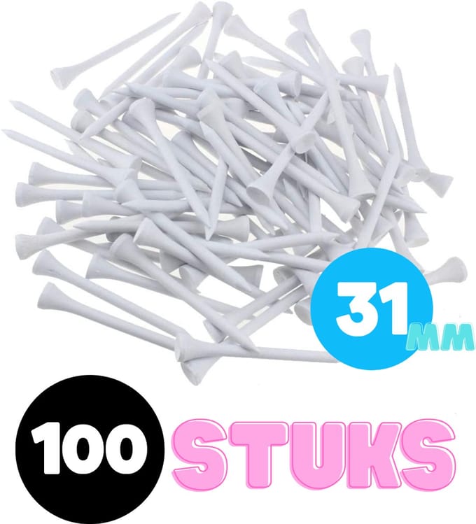 Golf tees hout - 100 stuks - 31mm - Wit - Golf accesoires - Golfset - Golftees - Golftee - Golfaccesoires