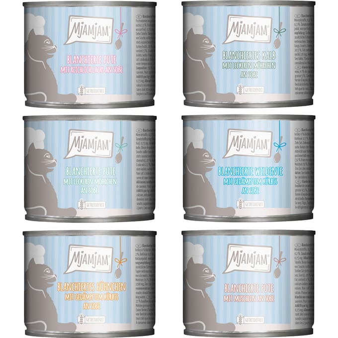 6x185g Mixpack MjAMjAM (6 soorten) nat kattenvoer