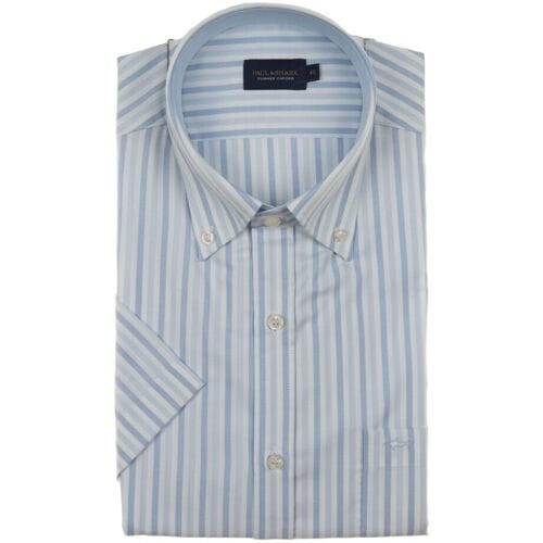 Paul & Shark Overhemd Cotton Summer Oxford Multitone Stripe Wit - Licht Blauw / male