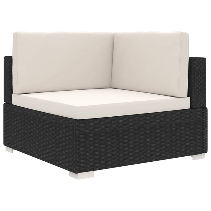 vidaXL - Hoekbank - 1 - st - met - kussens - poly - rattan - zwart